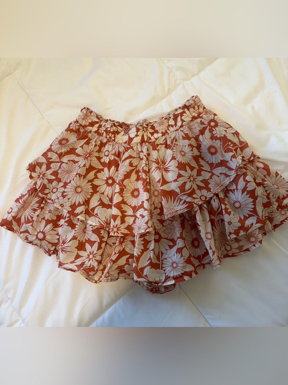 American Eagle 100% Cotton Women’s Rust Orange & Cream Floral Tiered Skort